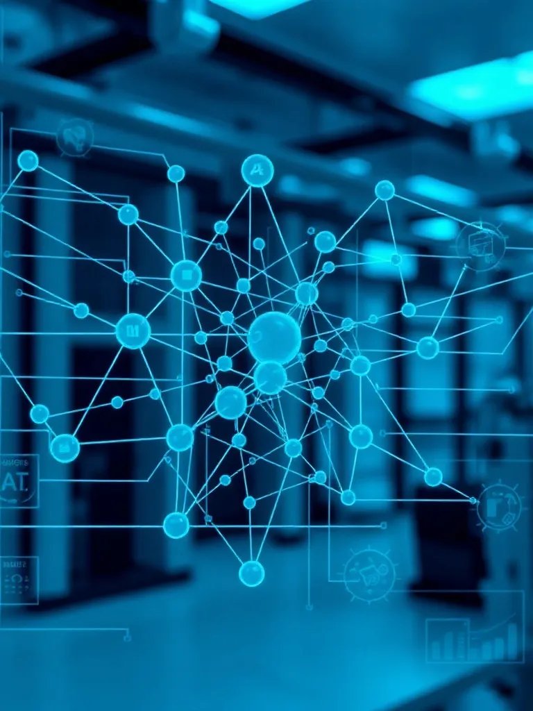 Technical schematic of a neural network processing data, cle